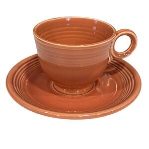 Vintage Fiestaware Fiesta HLC Ring Handle Cup & Saucer Rose